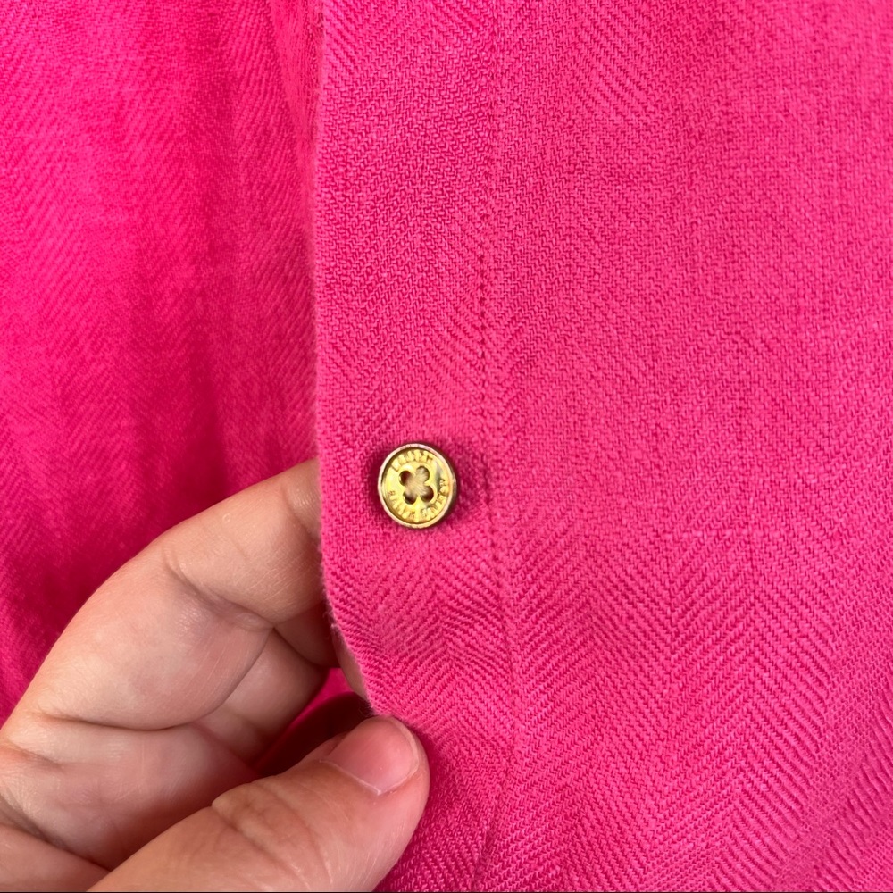 Lrl Linen Embroidered Crest Button Front Blouse - image 4